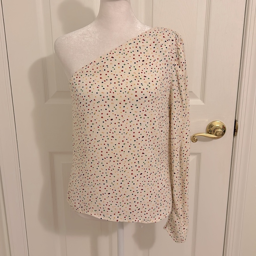 Reformation Francine One Sleeve Shoulder Top Birthday Polka Dot Size Small - Picture 7 of 16